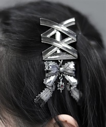 レースアップヘアクリップ(黒-F)