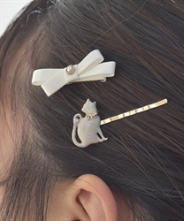 リボンキャットヘアピンＳＥＴ【2点10%OFF対象商品】(ゴールド-F)