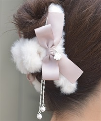 リボン×ファーヘアクリップ【WEB先行販売】(白-F)