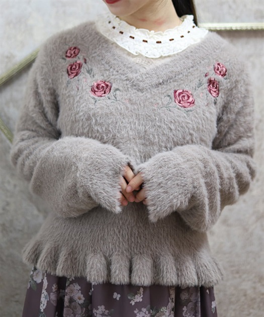 ローズ刺繍フェザーニット | レディース服・レディース ローズ刺繍フェザーニット | レディース服・レディース