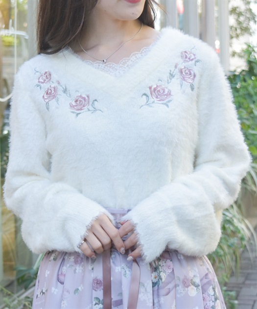 ローズ刺繍フェザーニット | レディース服・レディース ローズ刺繍フェザーニット | レディース服・レディース