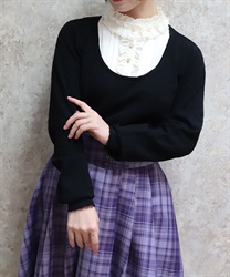 ブロッキングニットプルオーバー(黒-F)