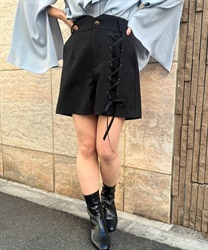 レースアップショートパンツ(黒-M)