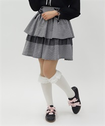 リボン付きティアードスカパン(黒-M)