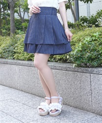 ハイウエストプリーツスカパン(紺-M)