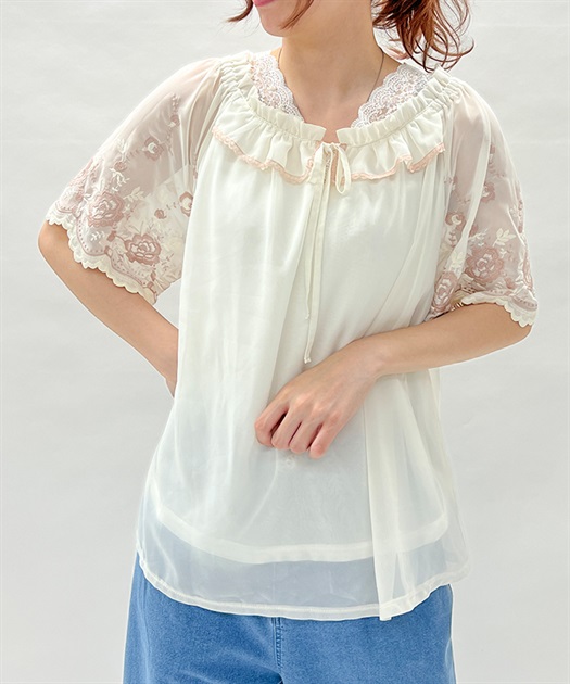 花刺繍2WAYシフォンブラウス | outlet | axes femme online shop 花刺繍2WAYシフォンブラウス | outlet | axes femme online shop