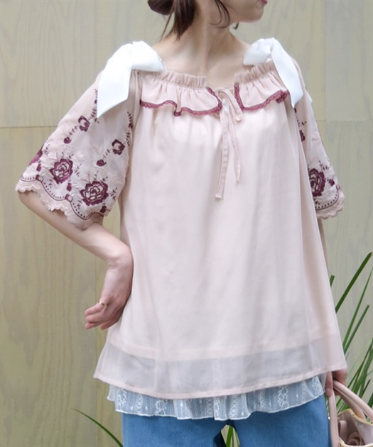 花刺繍2WAYシフォンブラウス | axes femme | axes femme 花刺繍2WAYシフォンブラウス | axes femme | axes femme