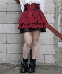 クロスチャームフリルミニスカート(赤-M)