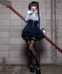 クロスチャームフリルミニスカート(紺-M)