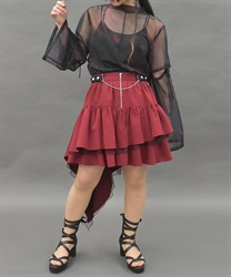 アシメフリルフィンミニスカート(ワイン-M)