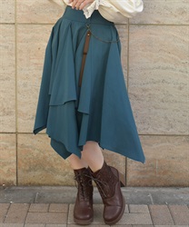 チェーンリボン付イレヘムスカート(ブルーグリーン-F)