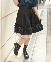 サテンリボンフレアスカート(黒-F)
