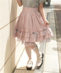 サテンリボンフレアスカート(ピンク-F)