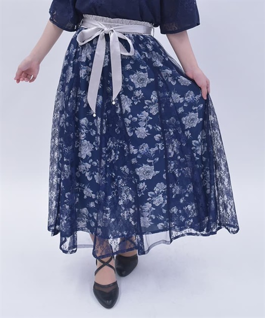 薔薇柄チュール×レース重ねスカート | レディース服・レディース 薔薇柄チュール×レース重ねスカート | レディース服・レディース