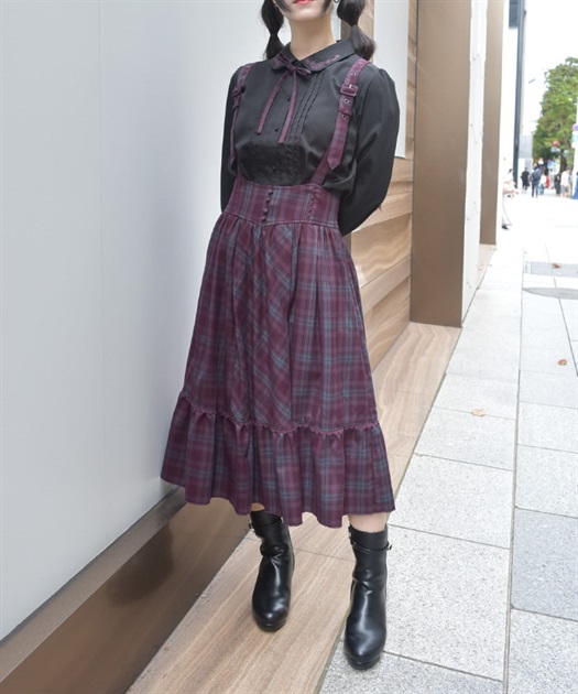 サスペンダー付チェック柄スカート | outlet | axes femme サスペンダー付チェック柄スカート | outlet | axes femme