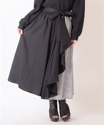 チェック切替フリルスカート【2点10%OFF対象商品】(黒-F)