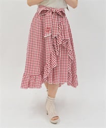 チェリー刺繍チェックスカート【WEB先行販売】(赤-F)