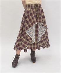 チェック柄レースフリルスカート【WEB先行販売】(赤-F)