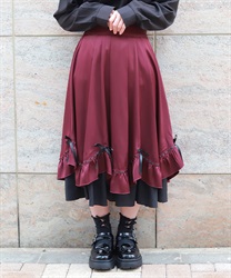 ハシゴレース×リボン配色スカート【新色WEB先行販売】(ワイン-F)