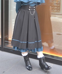 チェーン付き配色使いスカート(黒-F)