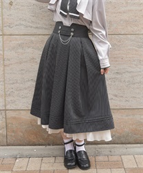 チェーン付ダブルボタンスカート(黒-F)