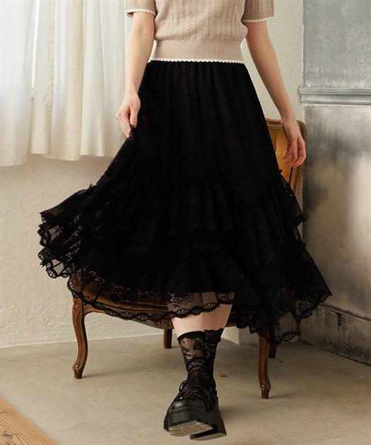 レースフリルスカート【予約】(黒-F)
