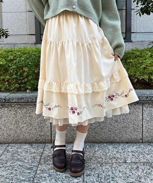 フラワー刺繍ティアードスカート | outlet | axes femme online shop フラワー刺繍ティアードスカート | outlet | axes femme online shop