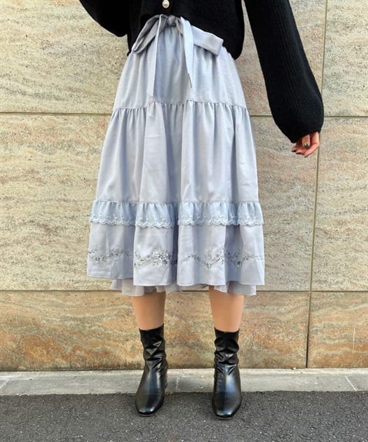 フラワー刺繍ティアードスカート | outlet | axes femme online shop フラワー刺繍ティアードスカート | outlet | axes femme online shop