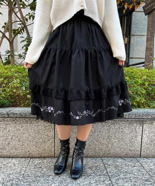 フラワー刺繍ティアードスカート | outlet | axes femme online shop フラワー刺繍ティアードスカート | outlet | axes femme online shop