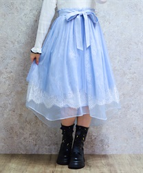 レース×チュールイレヘムスカート(サックス-M)