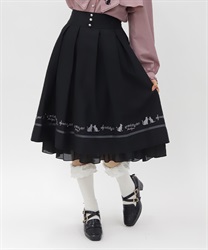 ネコ×楽譜刺繍スカート(黒-M)