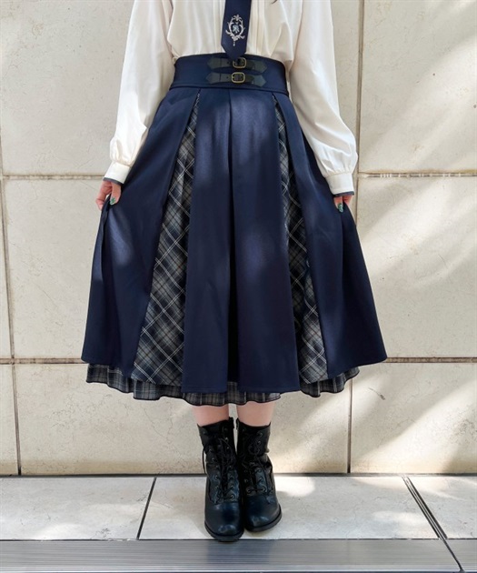チェック切替ベルト付スカート | outlet | axes femme online shop チェック切替ベルト付スカート | outlet | axes femme online shop