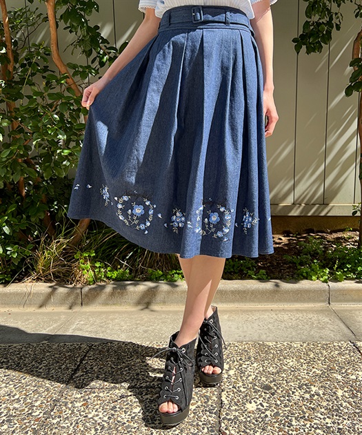 ネモフィラ刺繍ベルト付スカート【期間限定価格】 | outlet ネモフィラ刺繍ベルト付スカート【期間限定価格】 | outlet