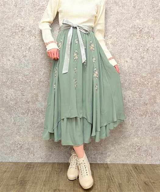 フラワー刺繍イレヘムスカート | outlet | axes femme online shop フラワー刺繍イレヘムスカート | outlet | axes femme online shop
