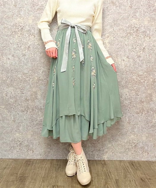 フラワー刺繍イレヘムスカート | outlet | axes femme online shop フラワー刺繍イレヘムスカート | outlet | axes femme online shop