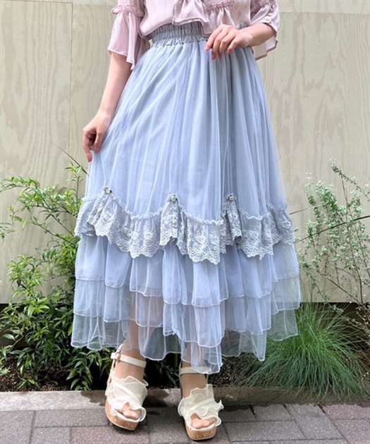 【日本製】 ローズ付ドレープチュールスカート | outlet | axes femme スカート