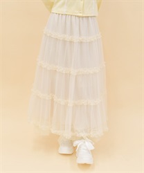 チュールティアードロングスカート【2点10%OFF対象商品】(クリーム-M)