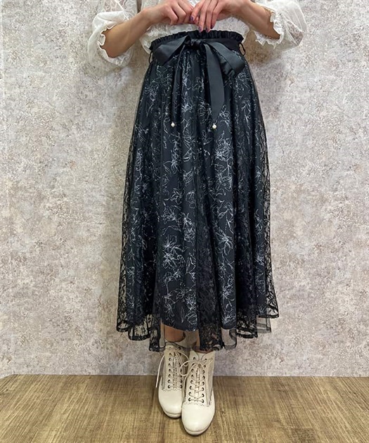 線画花柄レイヤードスカート | レディース服・レディース 線画花柄レイヤードスカート | レディース服・レディース