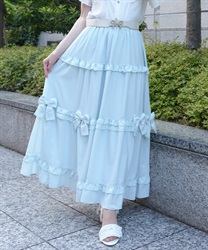 シアーギンガムティアードスカート(サックス-M)