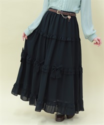 シアーギンガムティアードスカート(黒-M)