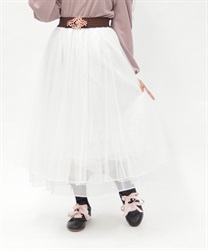 チュール×レースロングスカート(白-M)