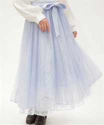チュール×レースロングスカート(サックス-M)