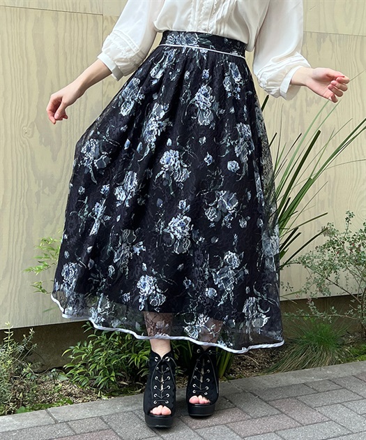 フラワー柄レーシーロングスカート | outlet | axes femme フラワー柄レーシーロングスカート | outlet | axes femme