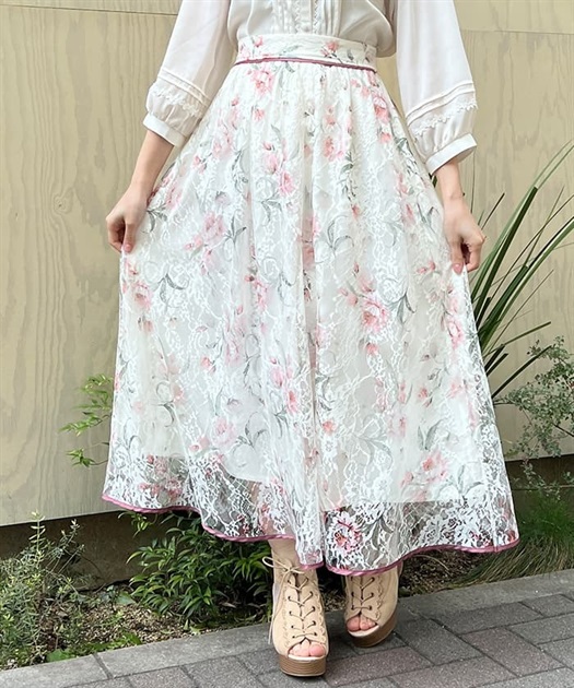 フラワー柄レーシーロングスカート | outlet | axes femme フラワー柄レーシーロングスカート | outlet | axes femme