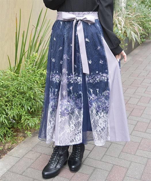フラワーパネルプリントレーススカート | レディース服 フラワーパネルプリントレーススカート | レディース服