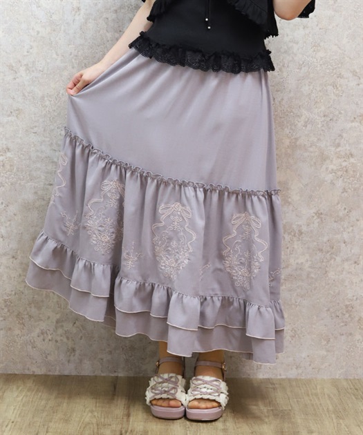 リボン×ブーケ刺繍スカート【予約】 | レディース服・レディース
