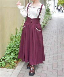 サス付プチローズ刺繍スカート(ワイン-F)