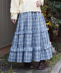 チェックティアードスカート【期間限定価格】(ブルー-F)