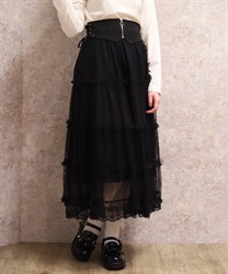 ベルト付チュールスカート(黒-F)