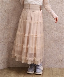 ベルト付チュールスカート(ピンク-F)